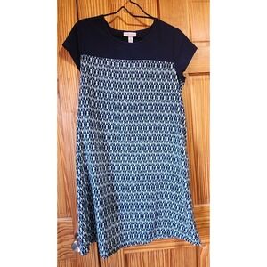 Liz Lange Maternity Dress Womens Size‎ S Navy Blue Aqua Geometric Shift Dress